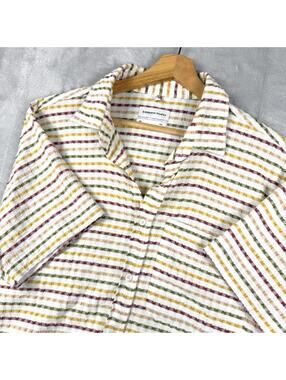Edmmond Studios Striped Seersucker Shirt Multicolor Button Up short Sleeve Men L